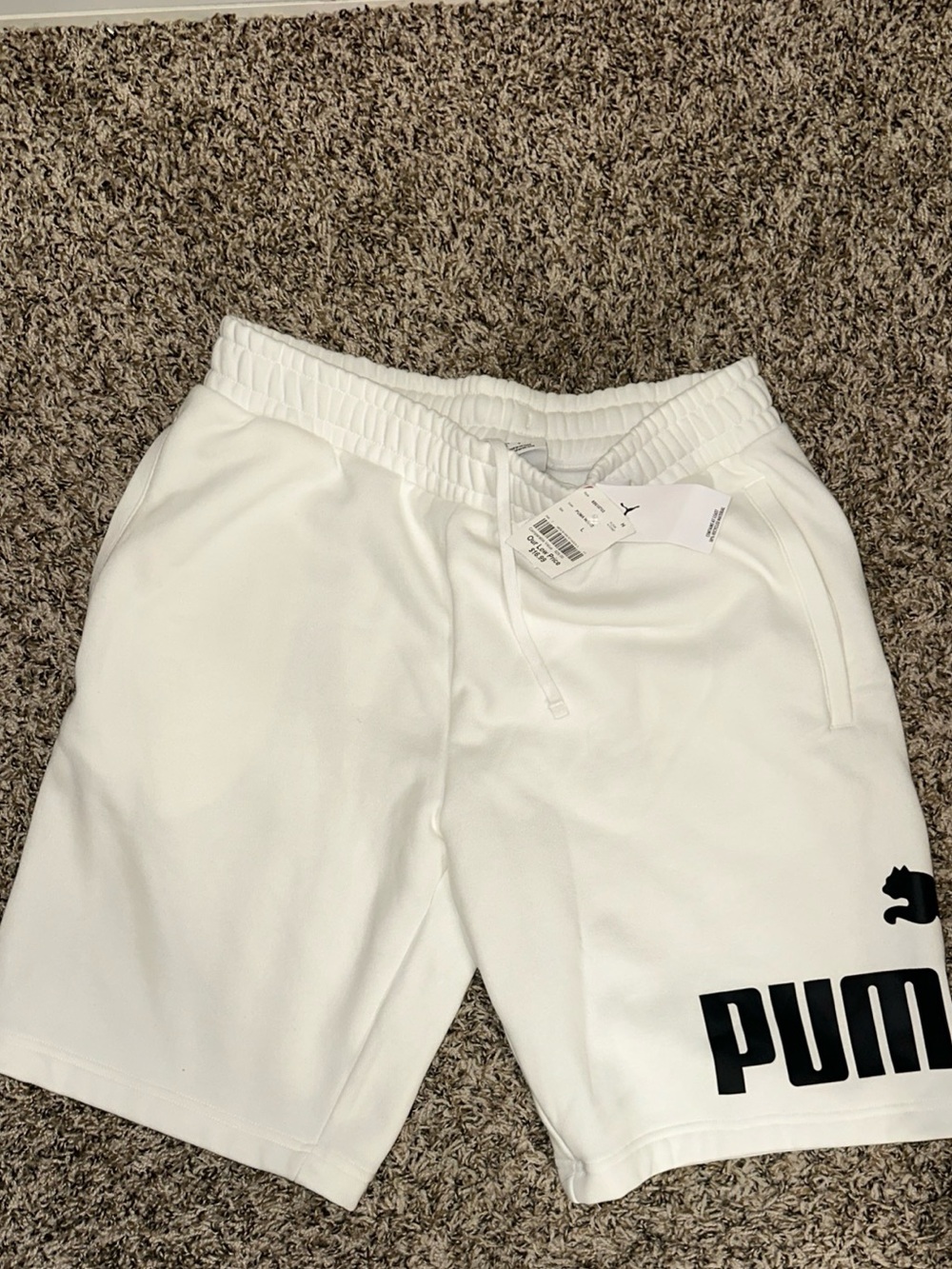 Puma Men’s White Athletic Shorts with Black Logo